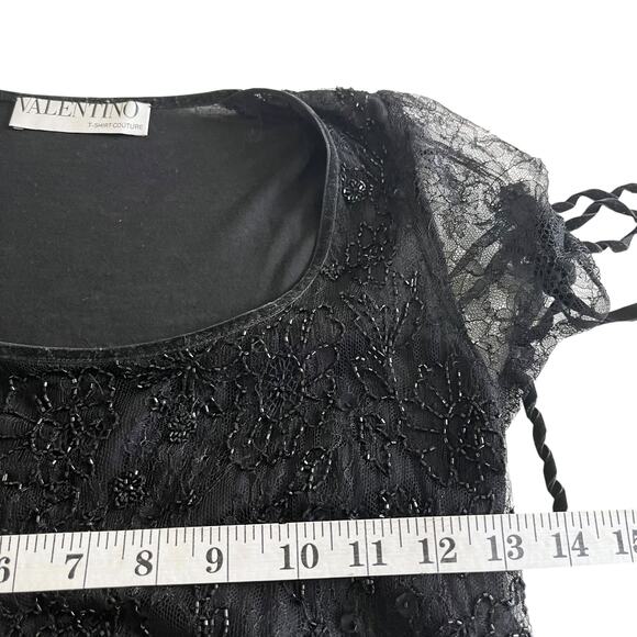 Valentino Black Beaded Square Neck Sheer Short Sleeve Top Size 6 - Picture 13 of 13